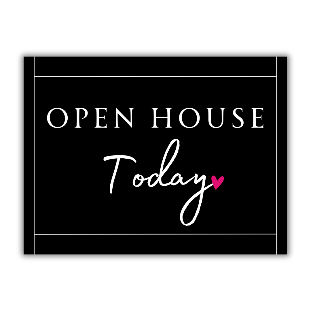 Black Open House Today Yard Sign with Wire Stand