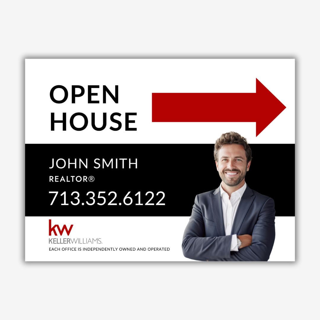 White Black With Headshot V2 Open House Sign