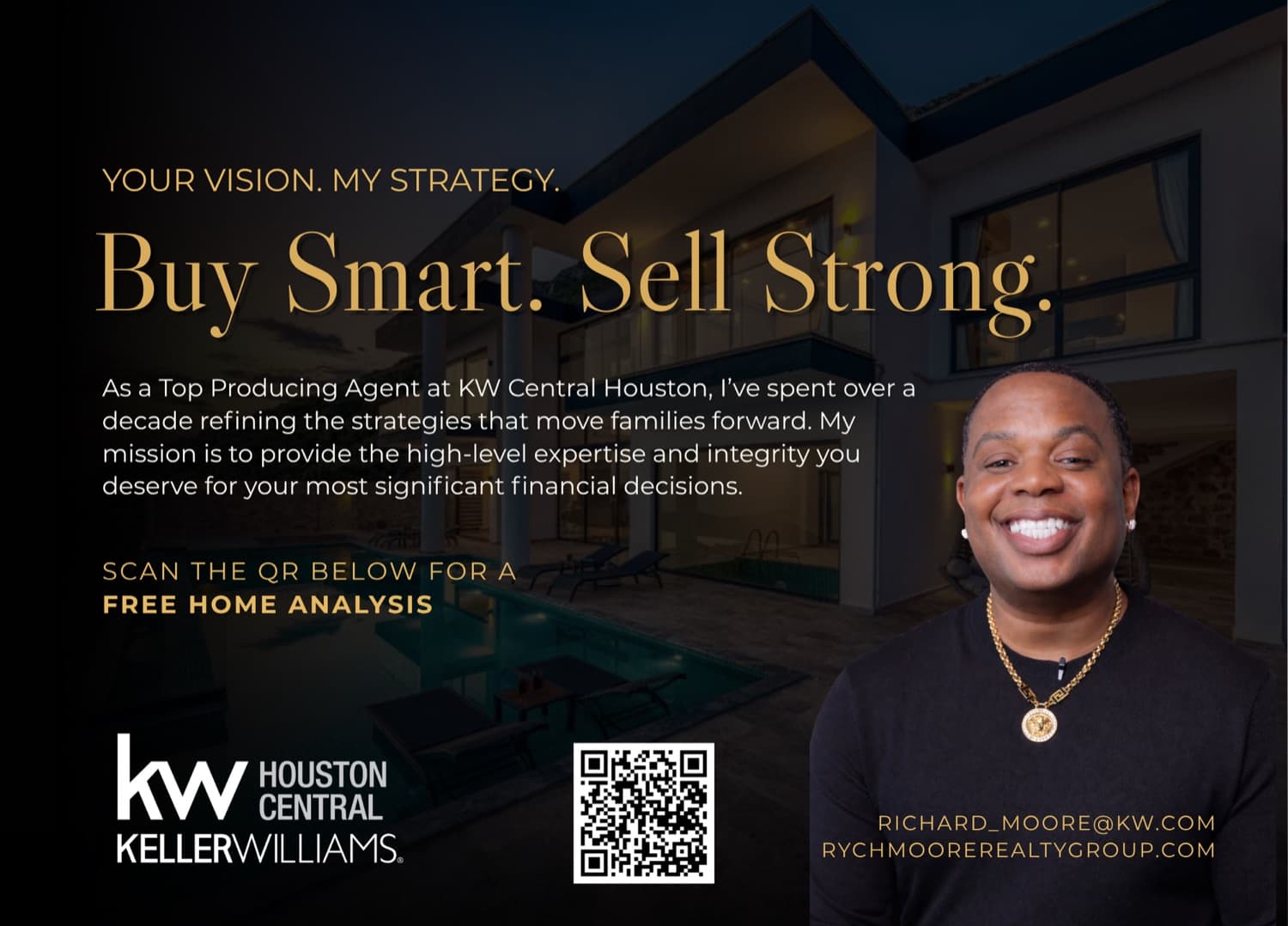 “Buy Smart. Sell Strong.” postcard for Rych Moore
