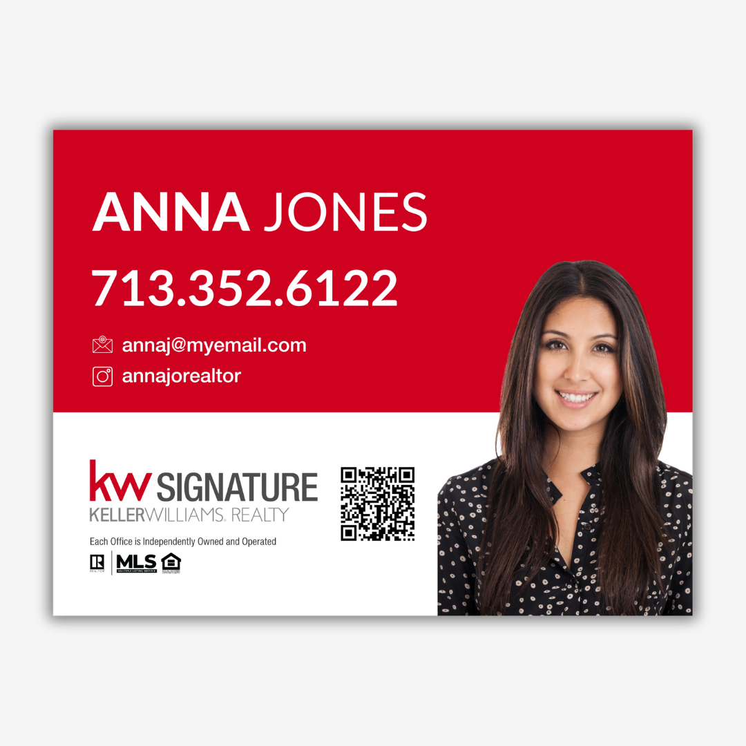 KW Signature All Red Sign with Headshot 24x18