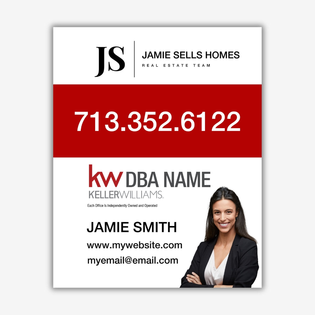 White and Red with Agent Logo and Headshot Sign (24 x 36 in) Premium Sign