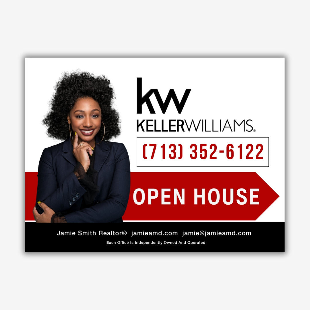 White Red and Black with Headshot Open House Sign